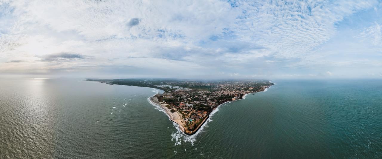 Panoramic aerial coastline view in The Gambia